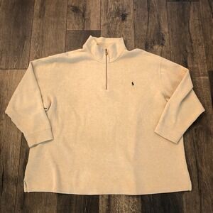 Polo Ralph Lauren Quarter Zip Pullover Mens Size 4XB Beige Cotton Professions